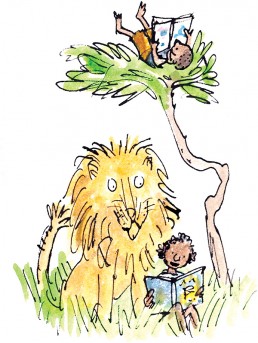 Lion and children reading